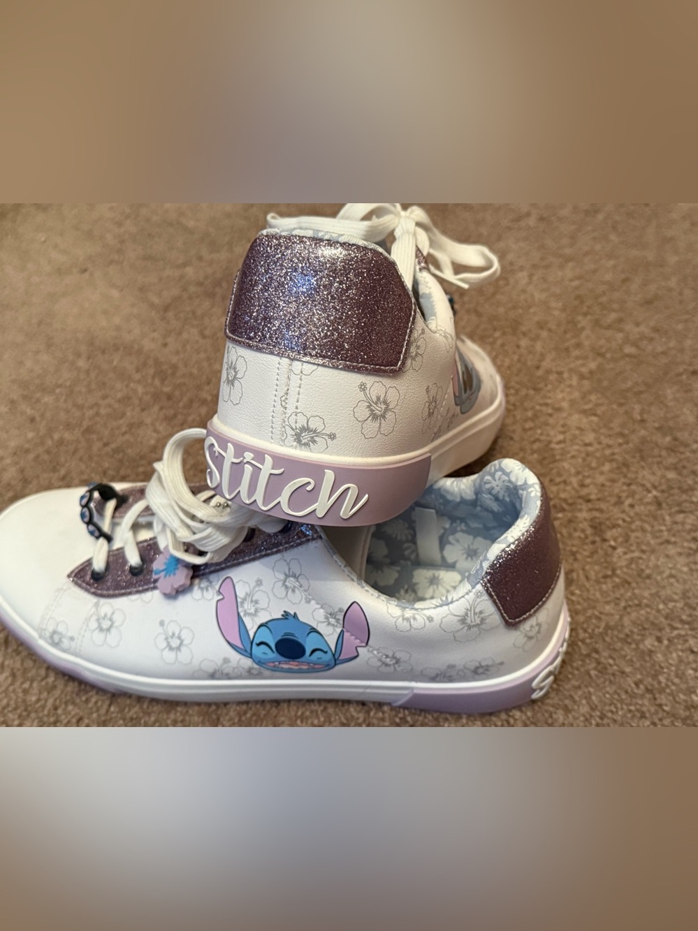 Disney Lilo & Stitch Girls' White and Pink Low-Top Sneakers